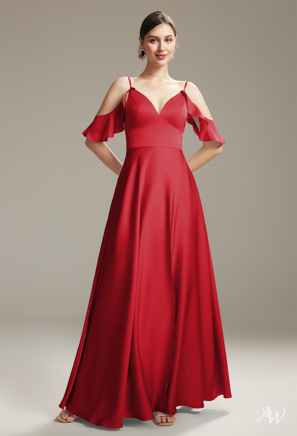 AW Ridge Tango Red Satin Charmeuse Bridesmaid Dresses image1